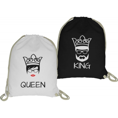 Zestaw plecaków worków ze sznurkiem dla par zakochanych na walentynki komplet 2 sztuki King Queen twarze